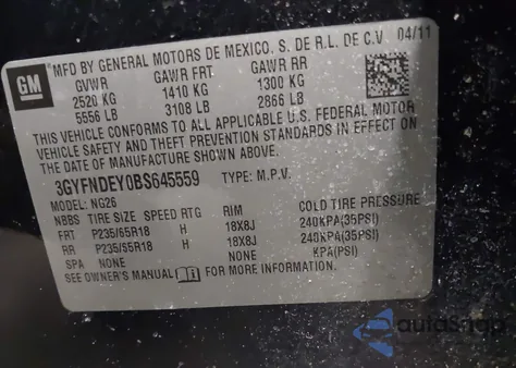 2011 Cadillac Srx Luxury Collection from USA, damaged, VIN 3GYFNDEY0BS645559